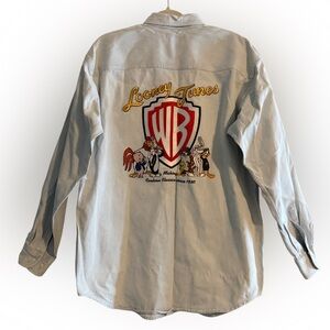 Vintage 90’s Warner Bros. Looney Tunes Striped Denim Button-Up Shirt Size Large